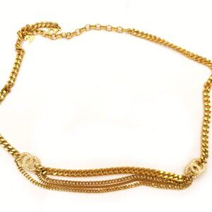 Chanel Gold Plated Double CC Crystal Chains Belt Necklace